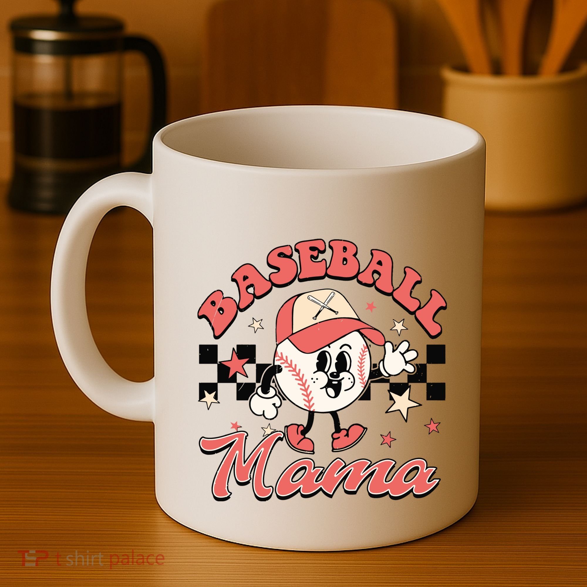 Retro Baseball Mama Hat Checkered Coffee Mug