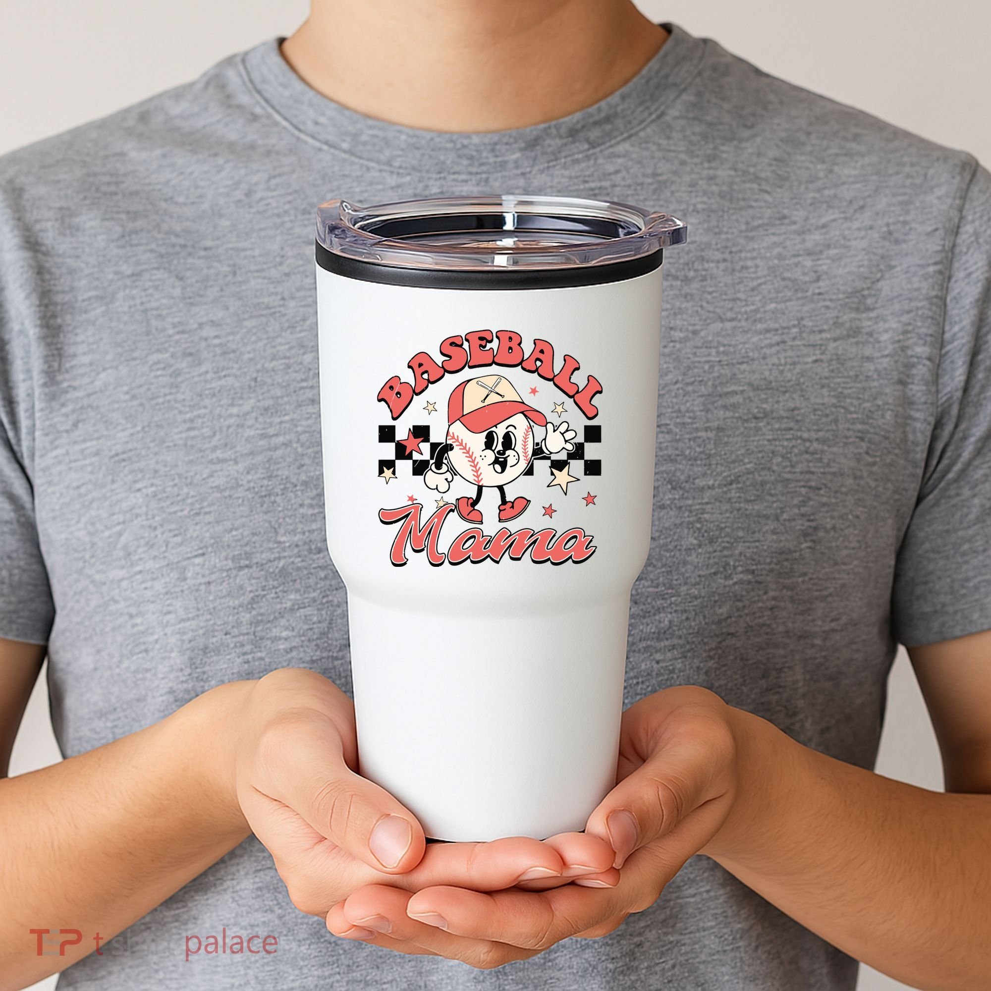 Retro Baseball Mama Hat Checkered Tumbler