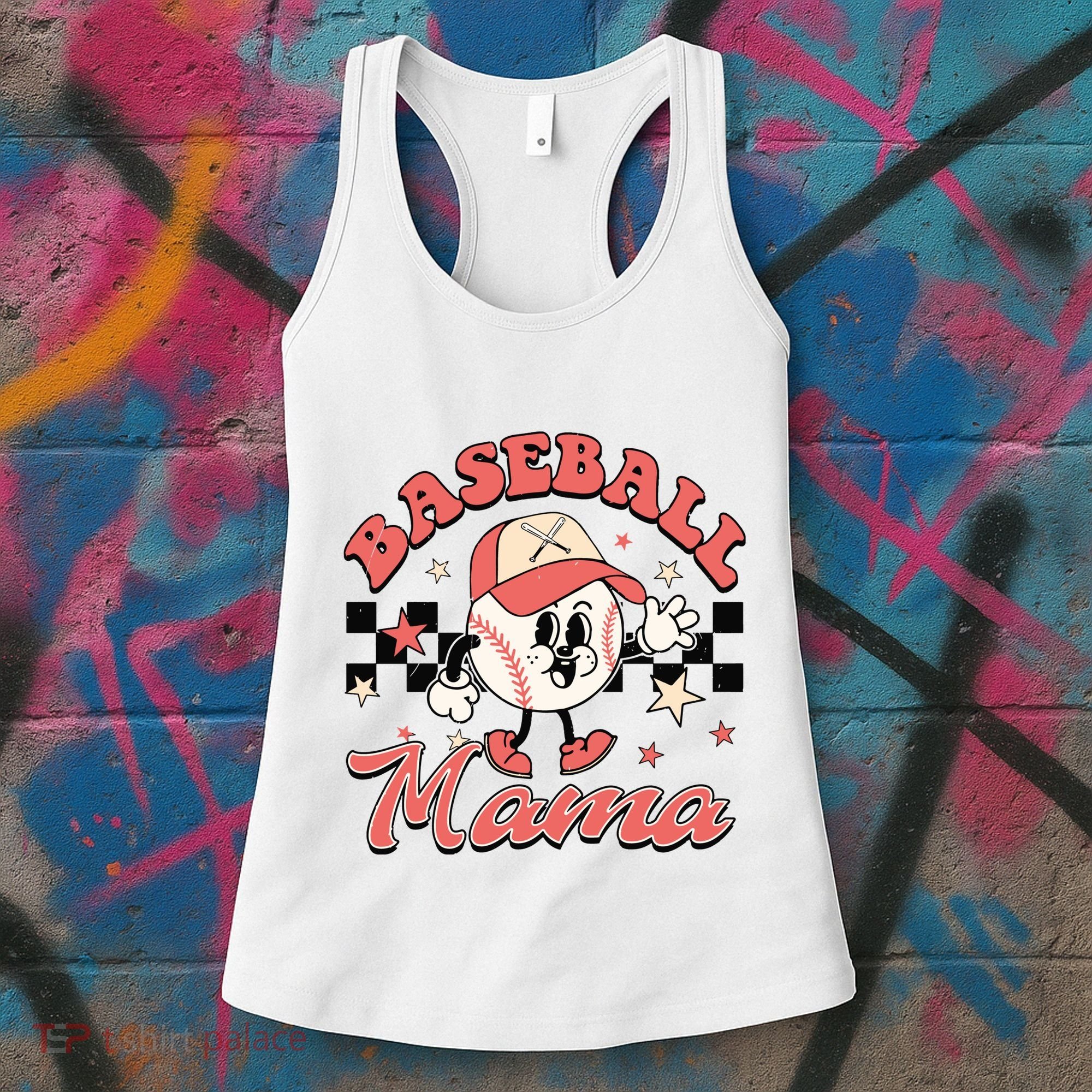Retro Baseball Mama Hat Checkered Women's Tank Top