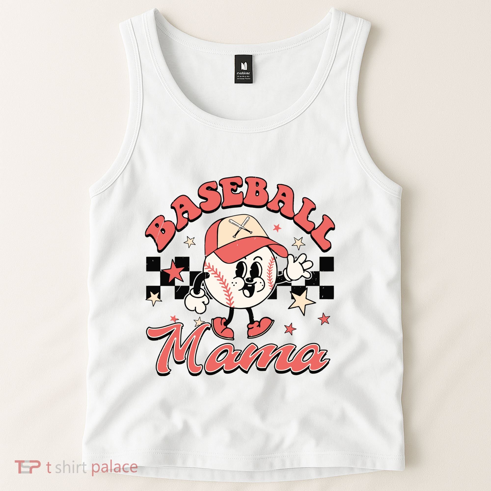 Retro Baseball Mama Hat Checkered Tank Top