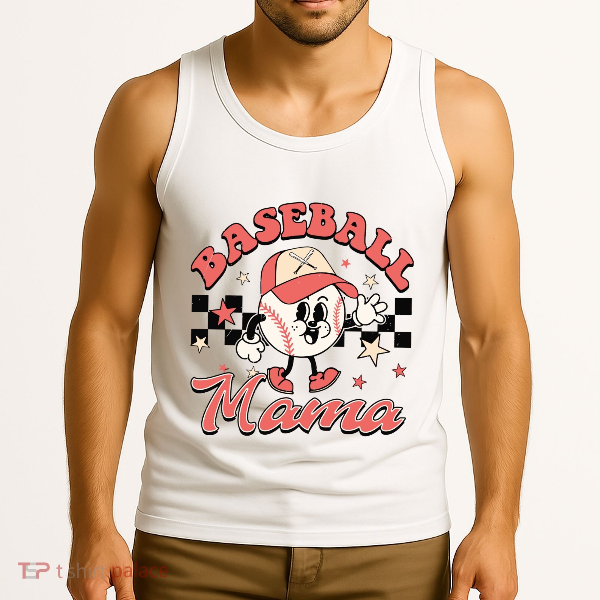 Retro Baseball Mama Hat Checkered Tank Top