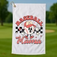 Retro Baseball Mama Hat Checkered Golf Towel thumb 1