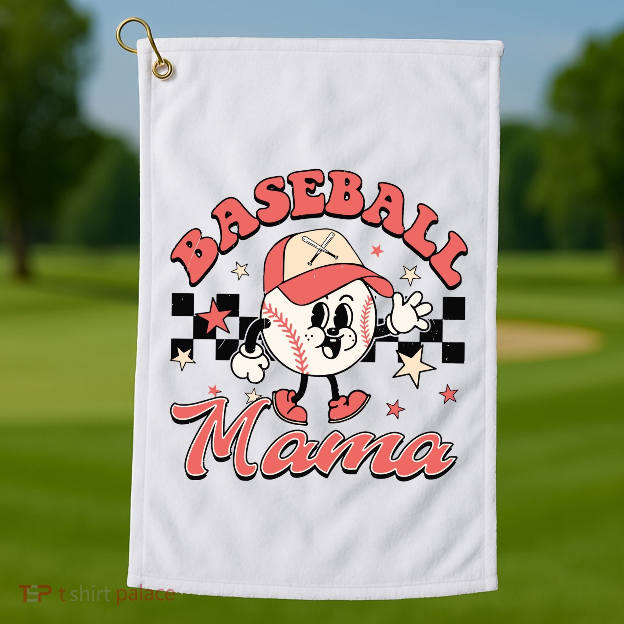 Retro Baseball Mama Hat Checkered Golf Towel