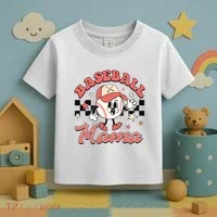 Retro Baseball Mama Hat Checkered Toddler T-Shirt thumb 3