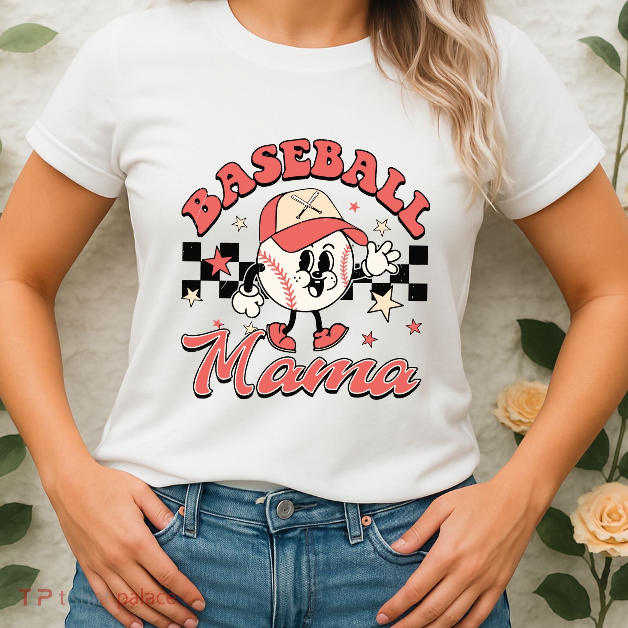 Retro Baseball Mama Hat Checkered Women's T-Shirt