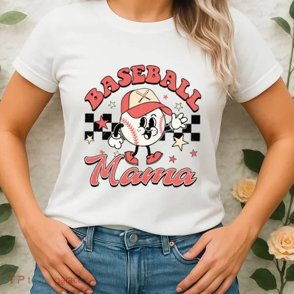 Retro Baseball Mama Hat Checkered Women's T-Shirt