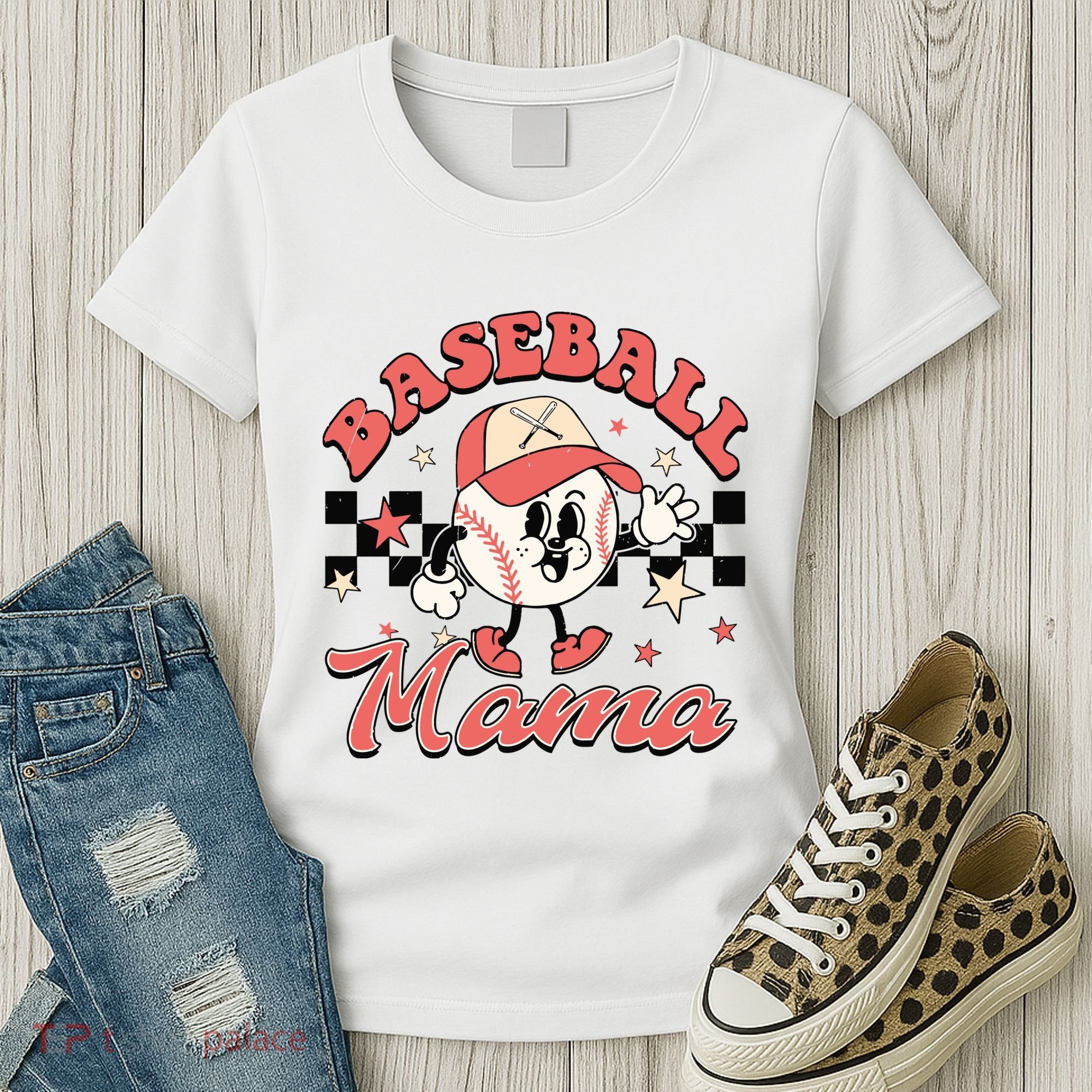 Retro Baseball Mama Hat Checkered Women's T-Shirt