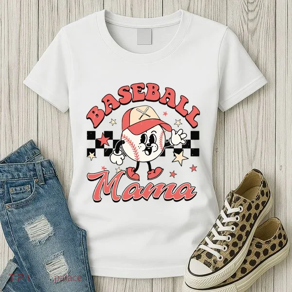 Retro Baseball Mama Hat Checkered Women's T-Shirt