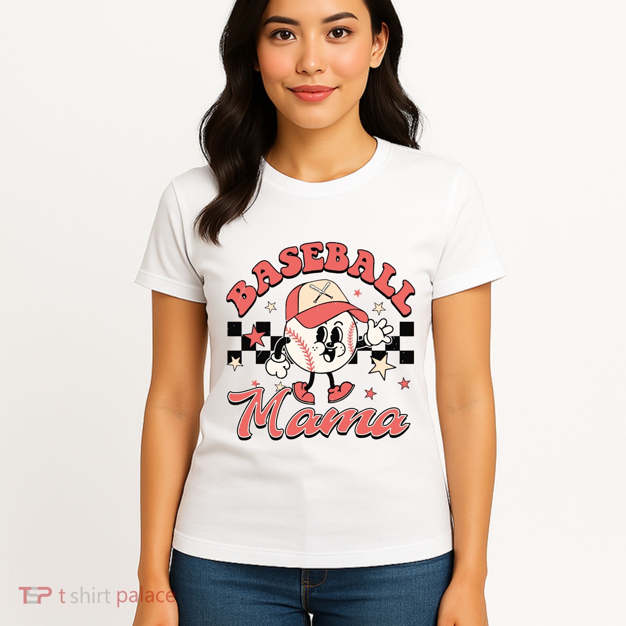 Retro Baseball Mama Hat Checkered Women's T-Shirt