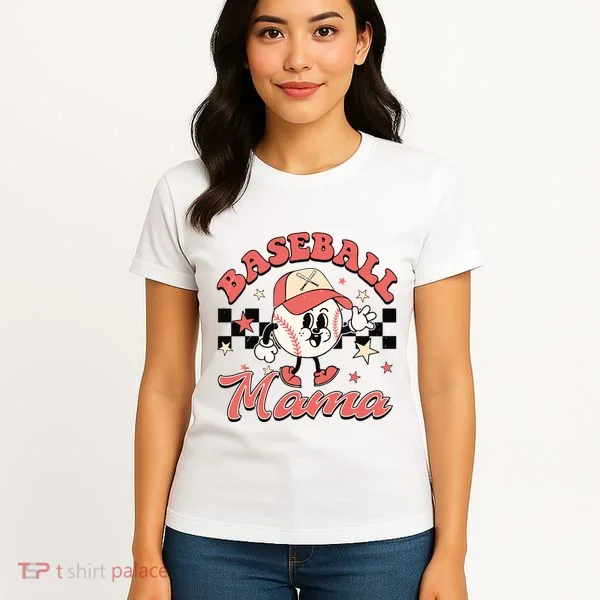 Retro Baseball Mama Hat Checkered Women's T-Shirt