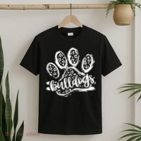 Retro Bulldogs Mascot School Spirit Leopard Print Paw Sports T-Shirt thumb 2