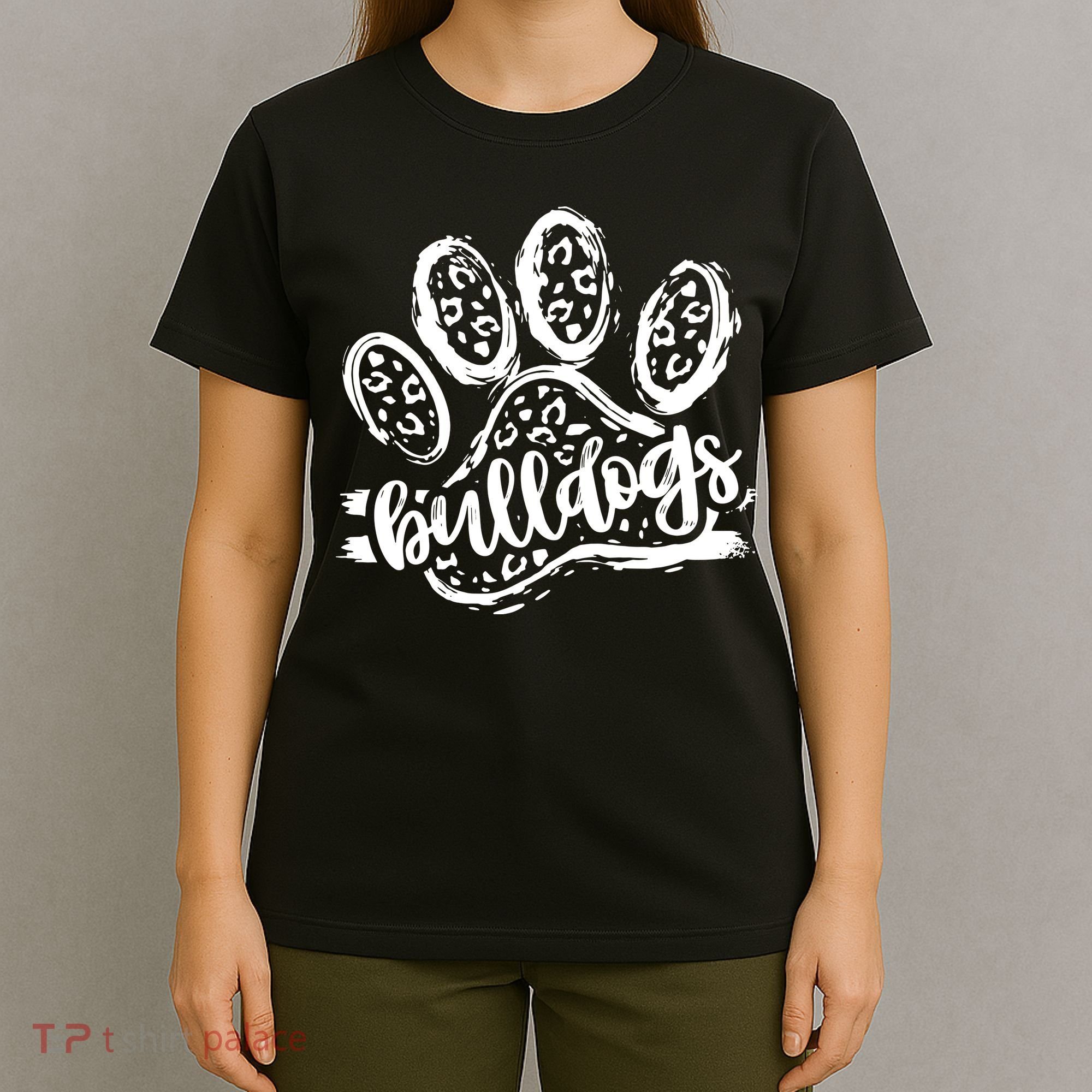 Retro Bulldogs Mascot School Spirit Leopard Print Paw Sports T-Shirt