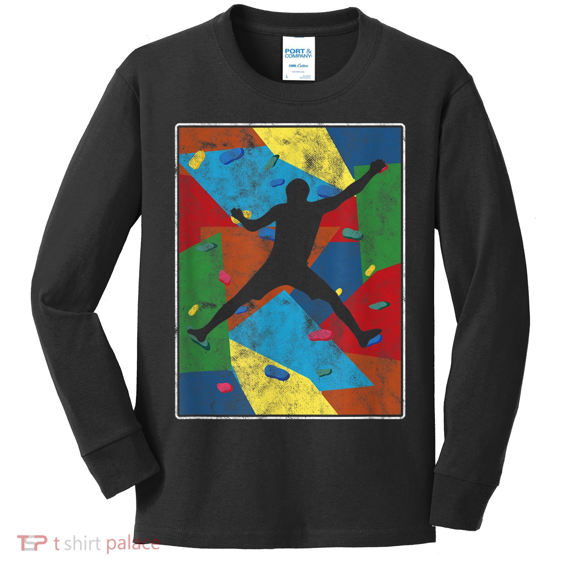 Retro Bouldering Mountaineer Mountain Climber Rock Climbing Kids Long Sleeve Shirt