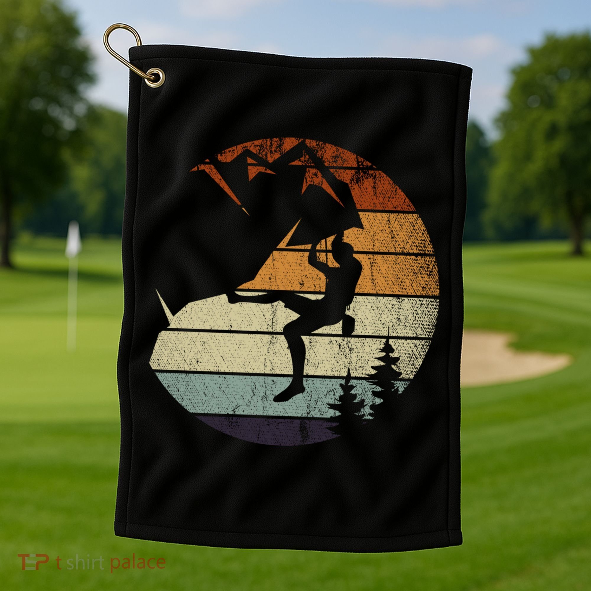 Retro Bouldering Mountain Climber Climb Sports Rock Climbing Gift Golf Towel