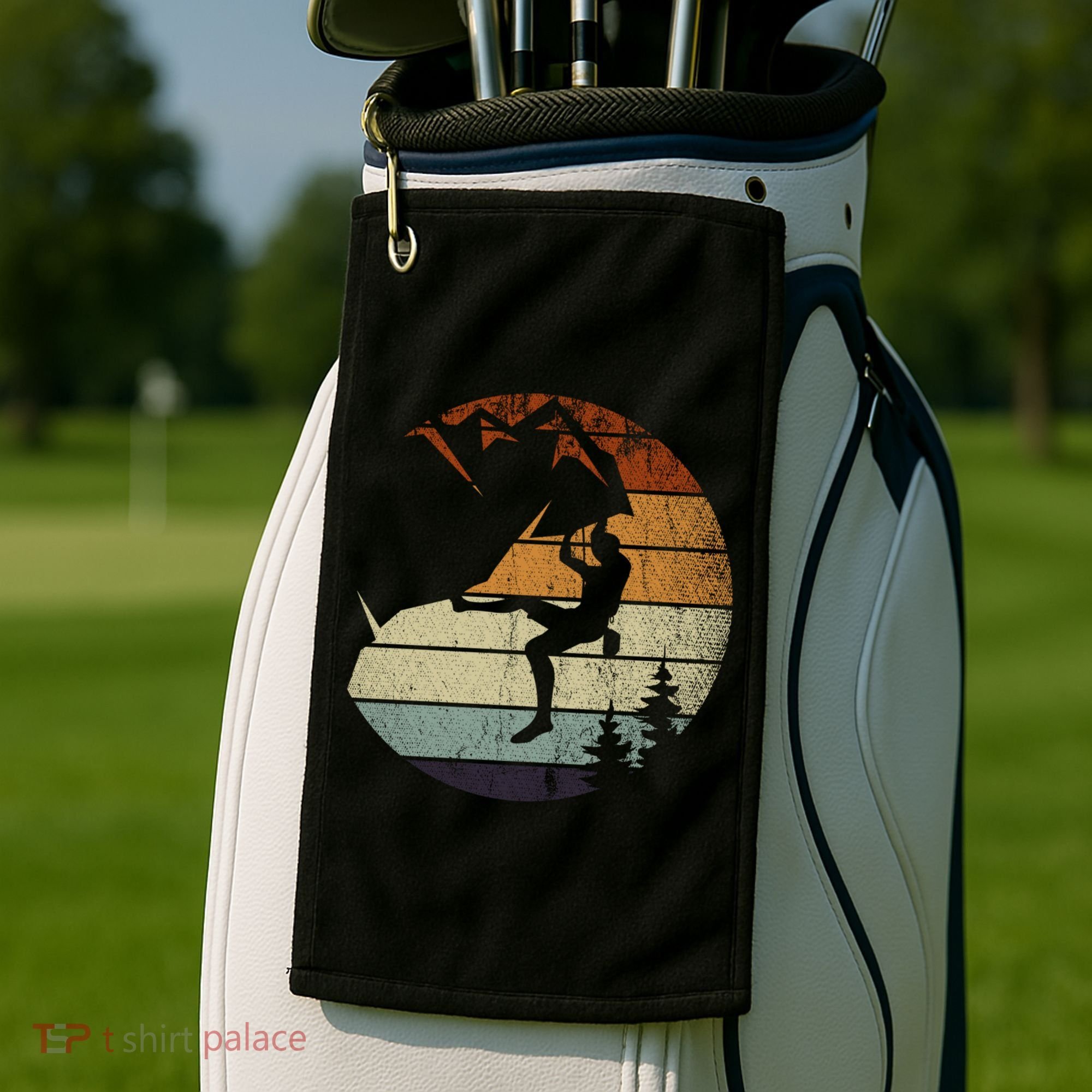 Retro Bouldering Mountain Climber Climb Sports Rock Climbing Gift Golf Towel