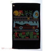 Retro Bat Mobile Gamer Nerdy Ugly Christmas Golf Towel thumb 0