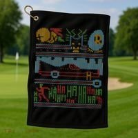 Retro Bat Mobile Gamer Nerdy Ugly Christmas Golf Towel thumb 1