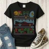 Retro Bat Mobile Gamer Nerdy Ugly Christmas Women's T-Shirt thumb 3