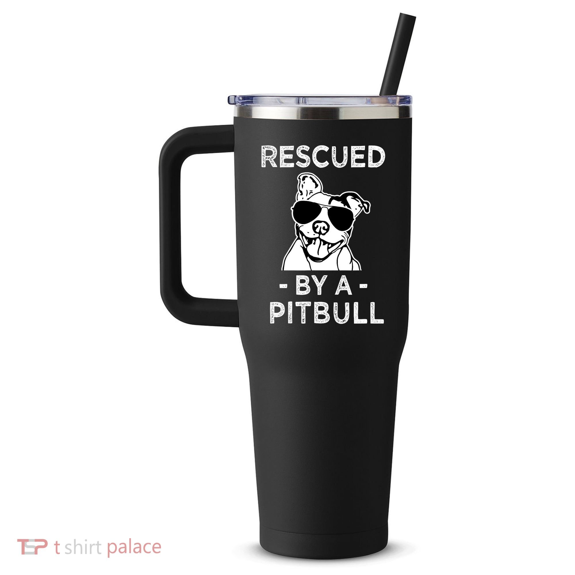 Rescued by my Pitbull Dog funny saying 40oz Vacuum Insulated Stainless Steel Travel Tumbler