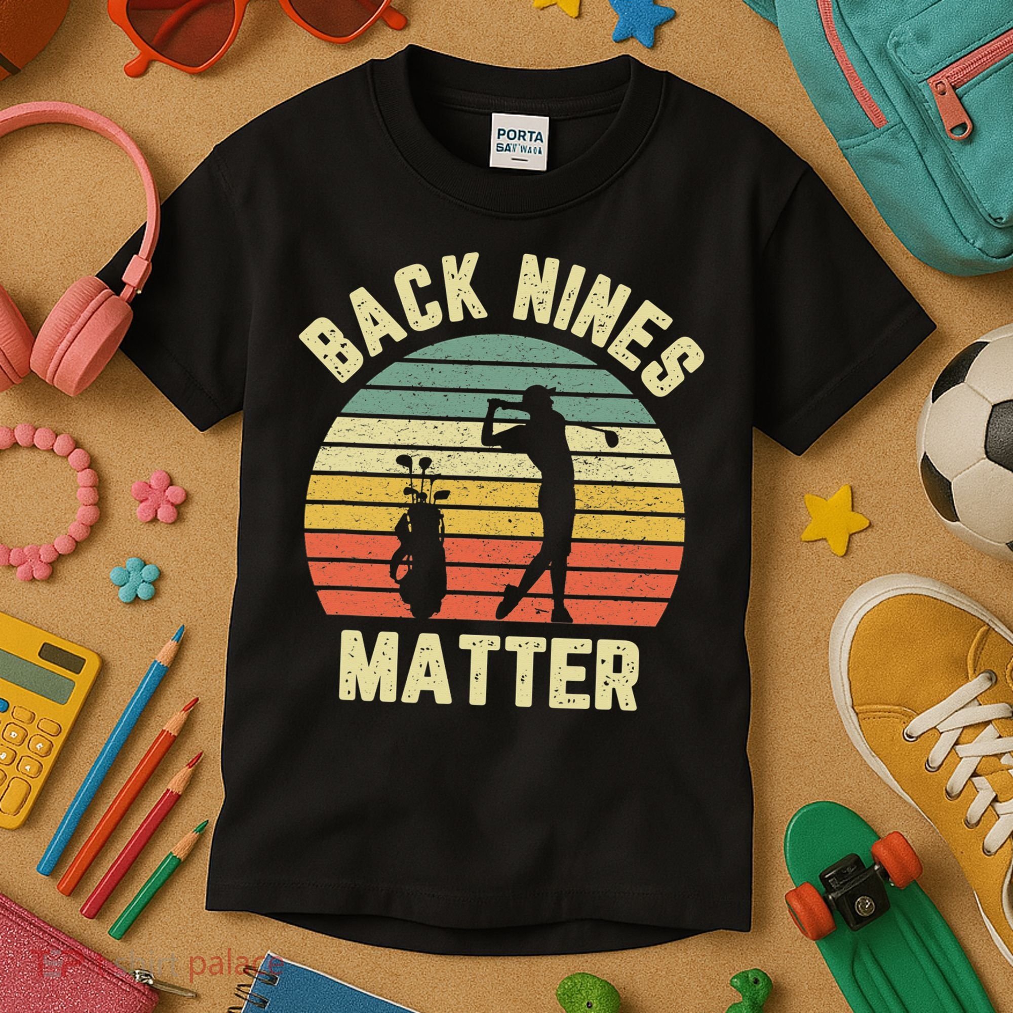 Retro Back Nines Matter Golfing Lover Golf Putt Kids T-Shirt