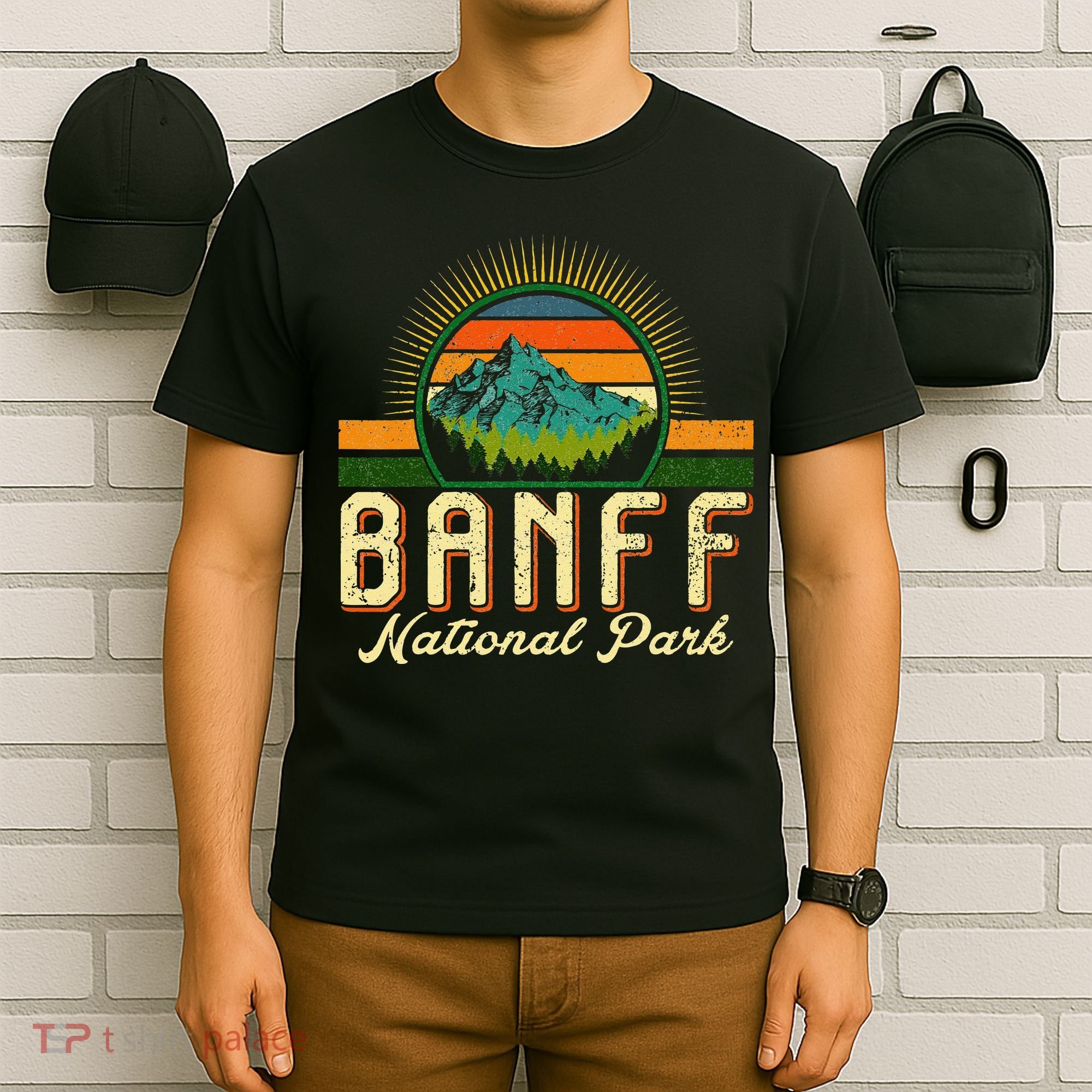 Retro Banff National Park Moutains Camping Hiking Outdoor T-Shirt