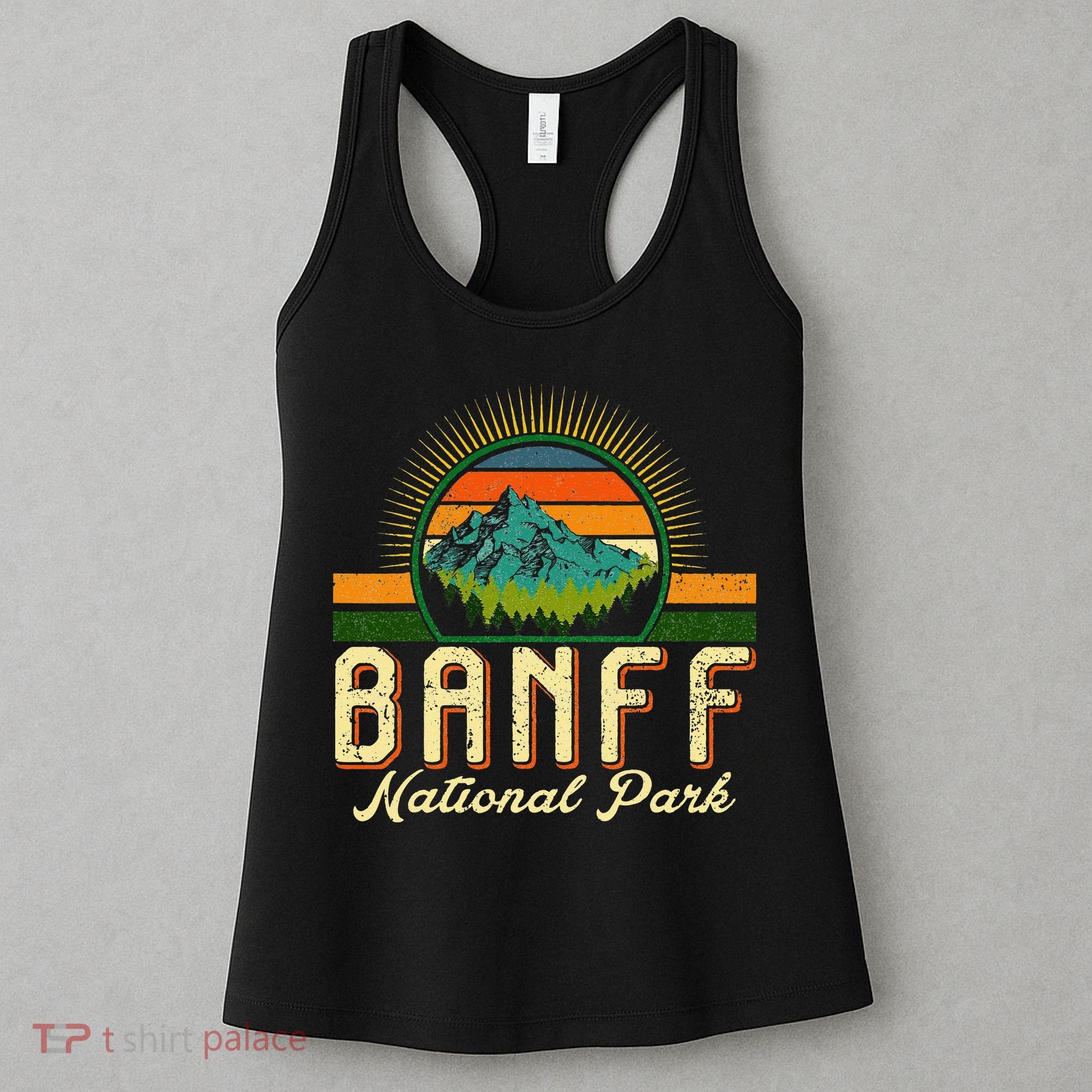 Retro Banff National Park Moutains Camping Hiking Outdoor Women's Tank Top