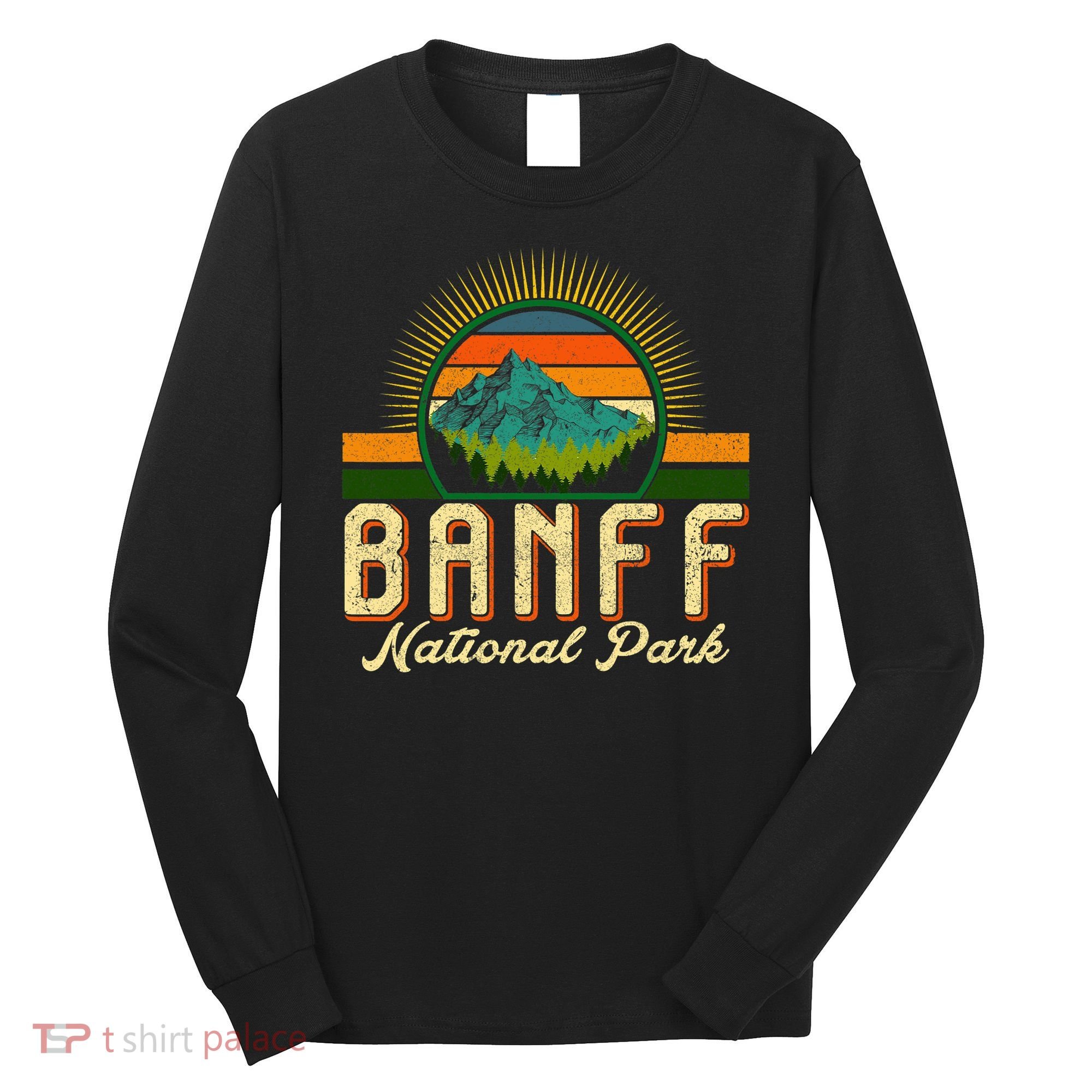 Retro Banff National Park Moutains Camping Hiking Outdoor Long Sleeve Shirt