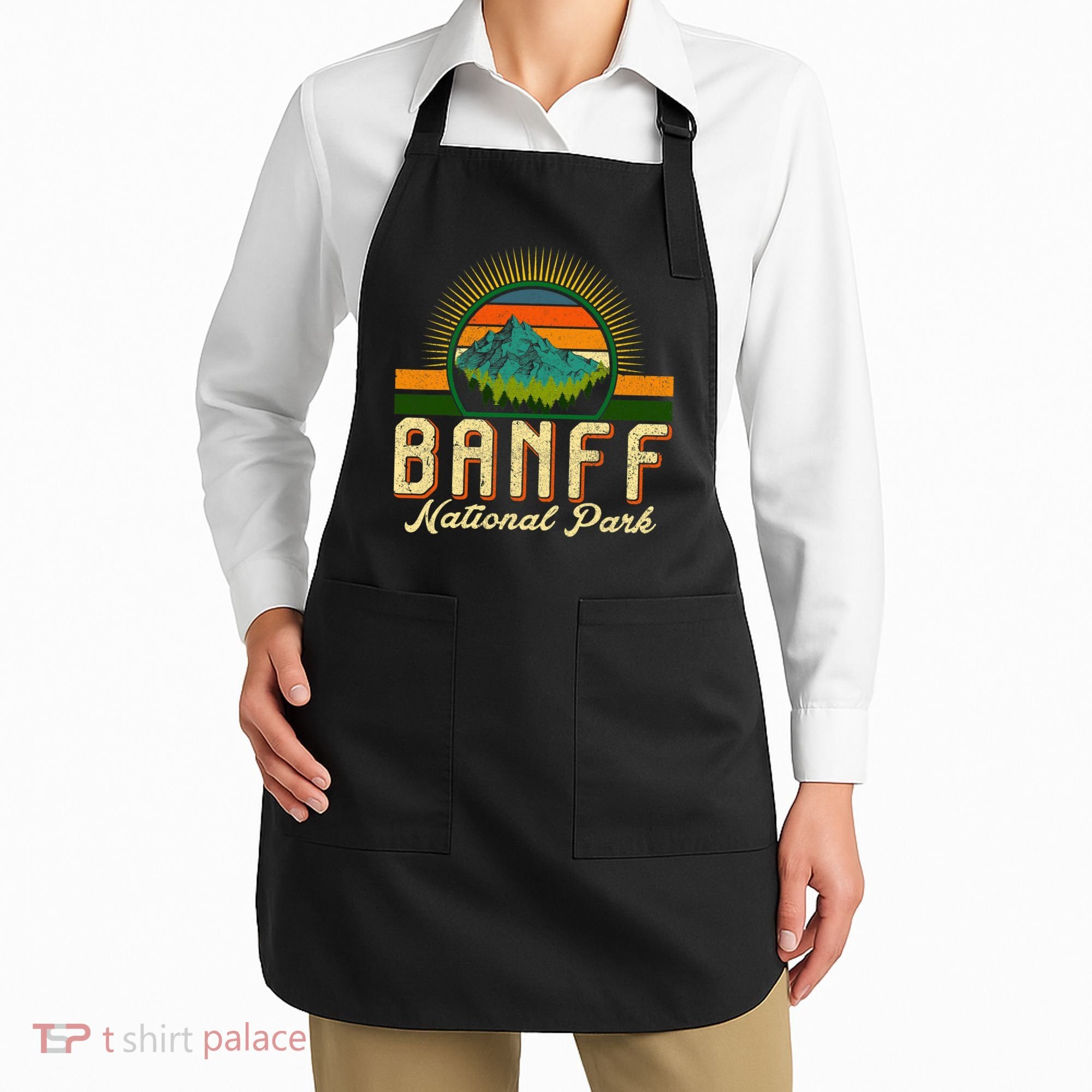 Retro Banff National Park Moutains Camping Hiking Outdoor Apron