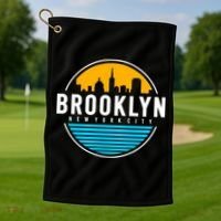 Retro Brooklyn New York City Skyline Golf Towel thumb 1