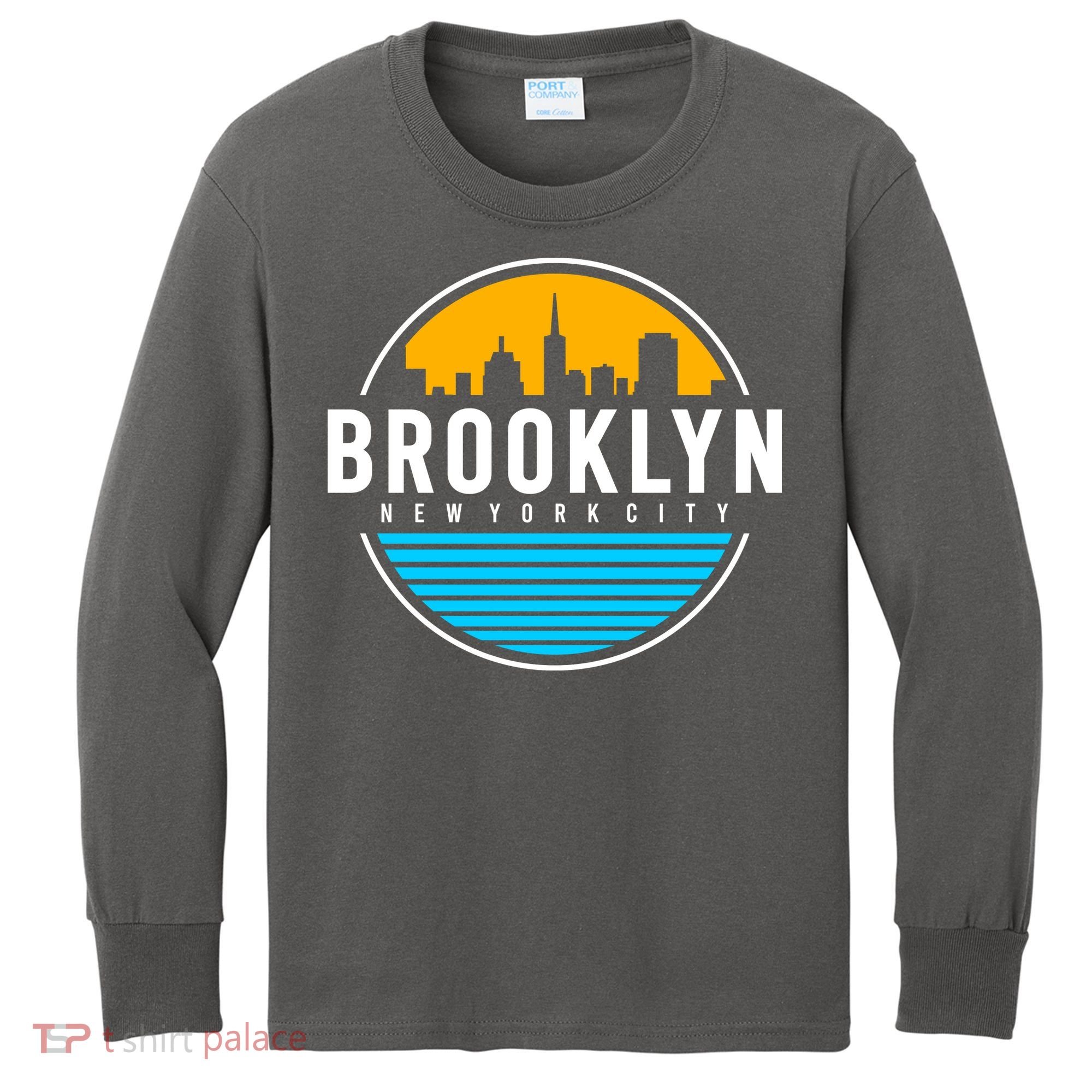 Retro Brooklyn New York City Skyline Kids Long Sleeve Shirt