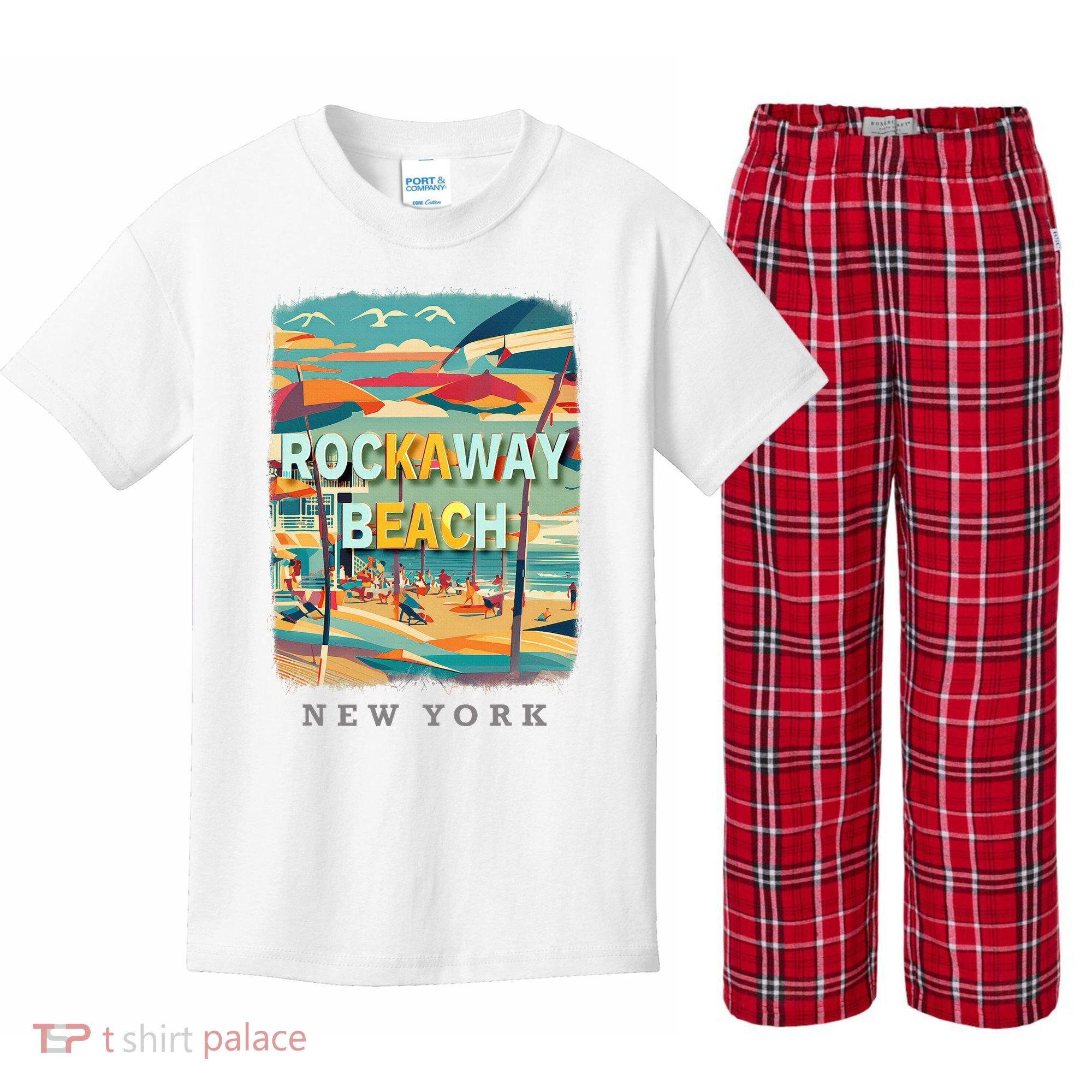 Rockaway Beach New York Queens Ny Surfing Kids Plaid Pajama Set