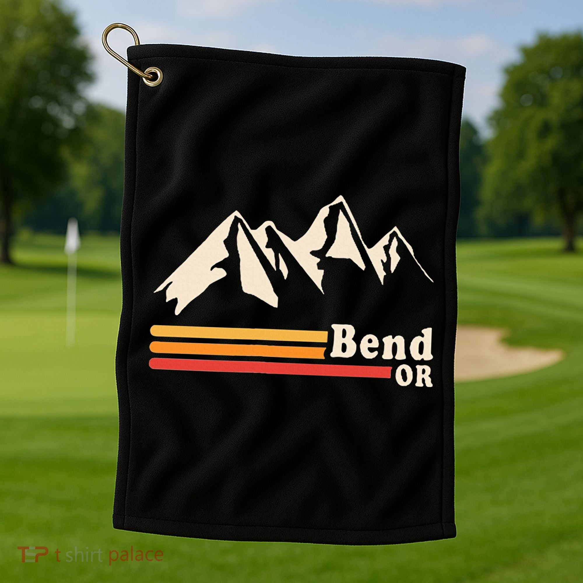 Retro Bend Oregon Mountains Golf Towel
