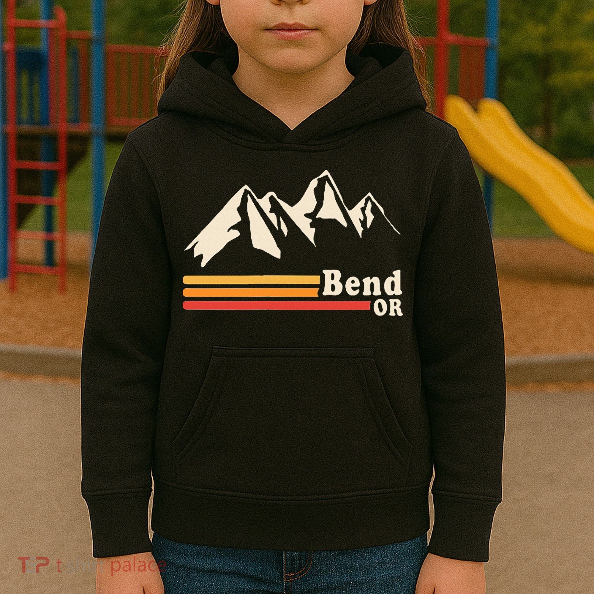 Retro Bend Oregon Mountains Kids Hoodie