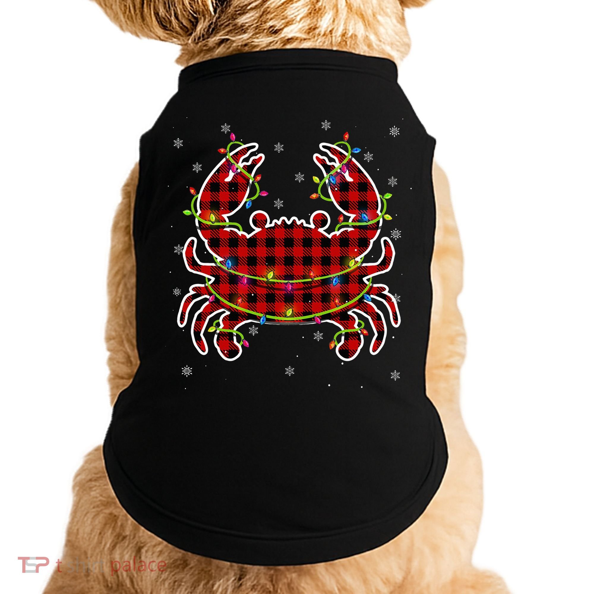 Red Buffalo Plaid Crab Santa Christmas Pajama Matching Doggie Tank