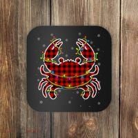 Red Buffalo Plaid Crab Santa Christmas Pajama Matching Coaster thumb 0