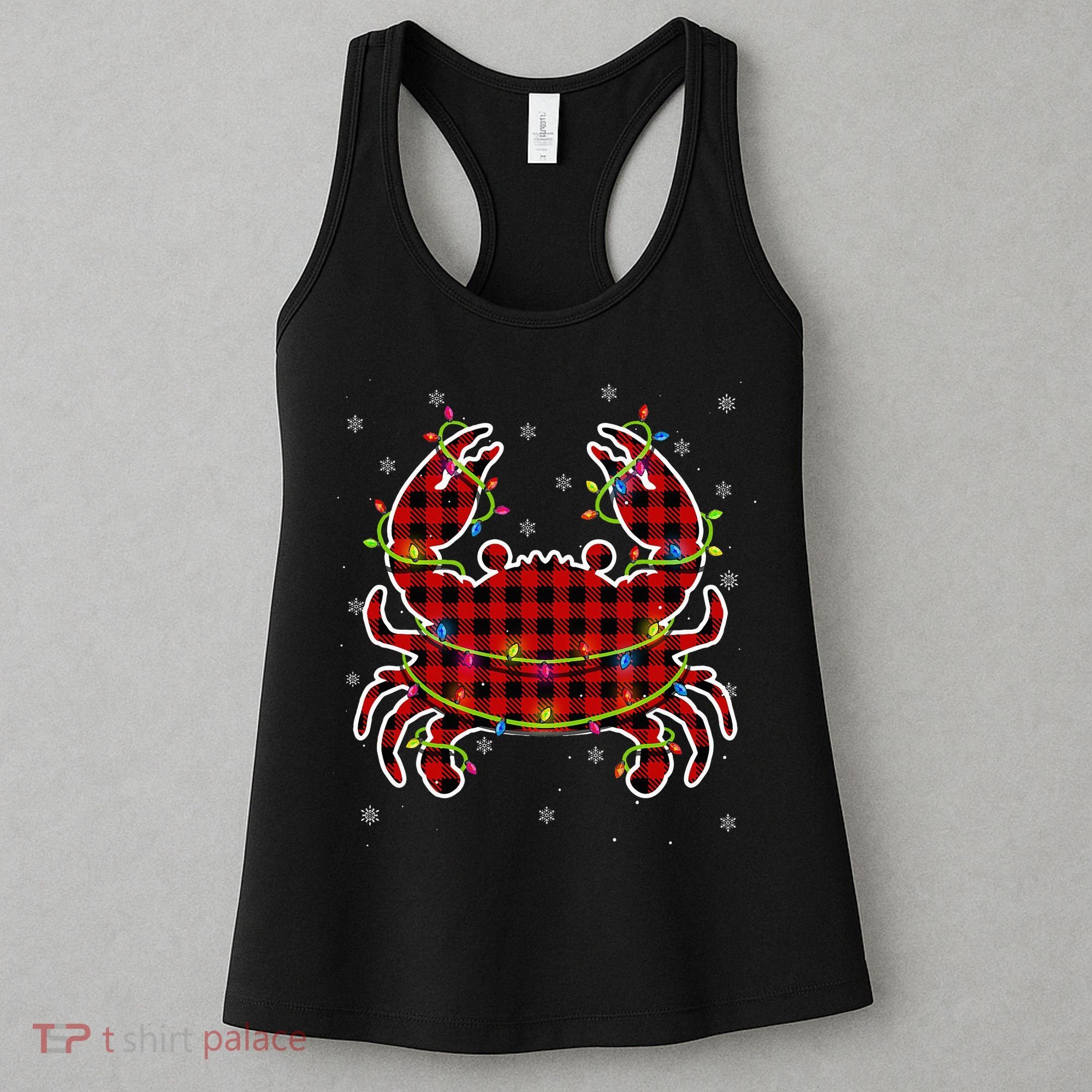 Red Buffalo Plaid Crab Santa Christmas Pajama Matching Women's Tank Top