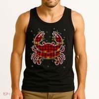 Red Buffalo Plaid Crab Santa Christmas Pajama Matching Tank Top thumb 3