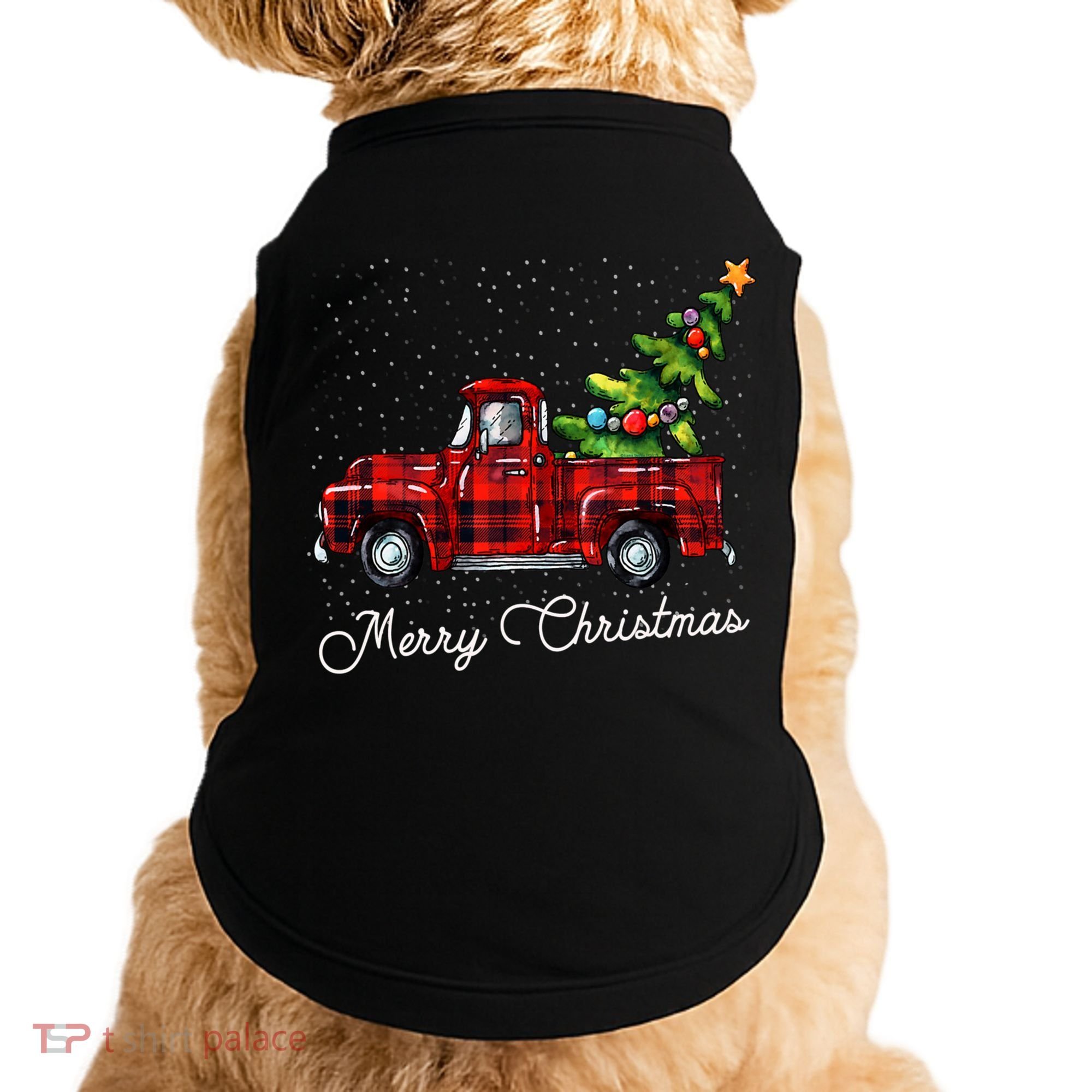 Red Buffalo Plaid Pickup Truck With Tree Merry Christmas Doggie Tank
