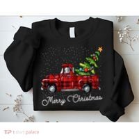 Red Buffalo Plaid Pickup Truck With Tree Merry Christmas Sweatshirt thumb 2