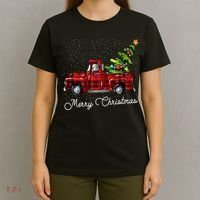 Red Buffalo Plaid Pickup Truck With Tree Merry Christmas T-Shirt thumb 4