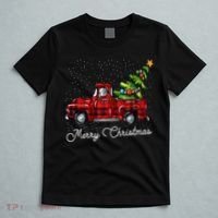Red Buffalo Plaid Pickup Truck With Tree Merry Christmas T-Shirt thumb 5