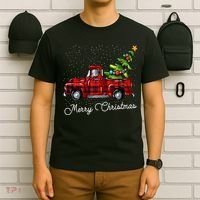 Red Buffalo Plaid Pickup Truck With Tree Merry Christmas T-Shirt thumb 6