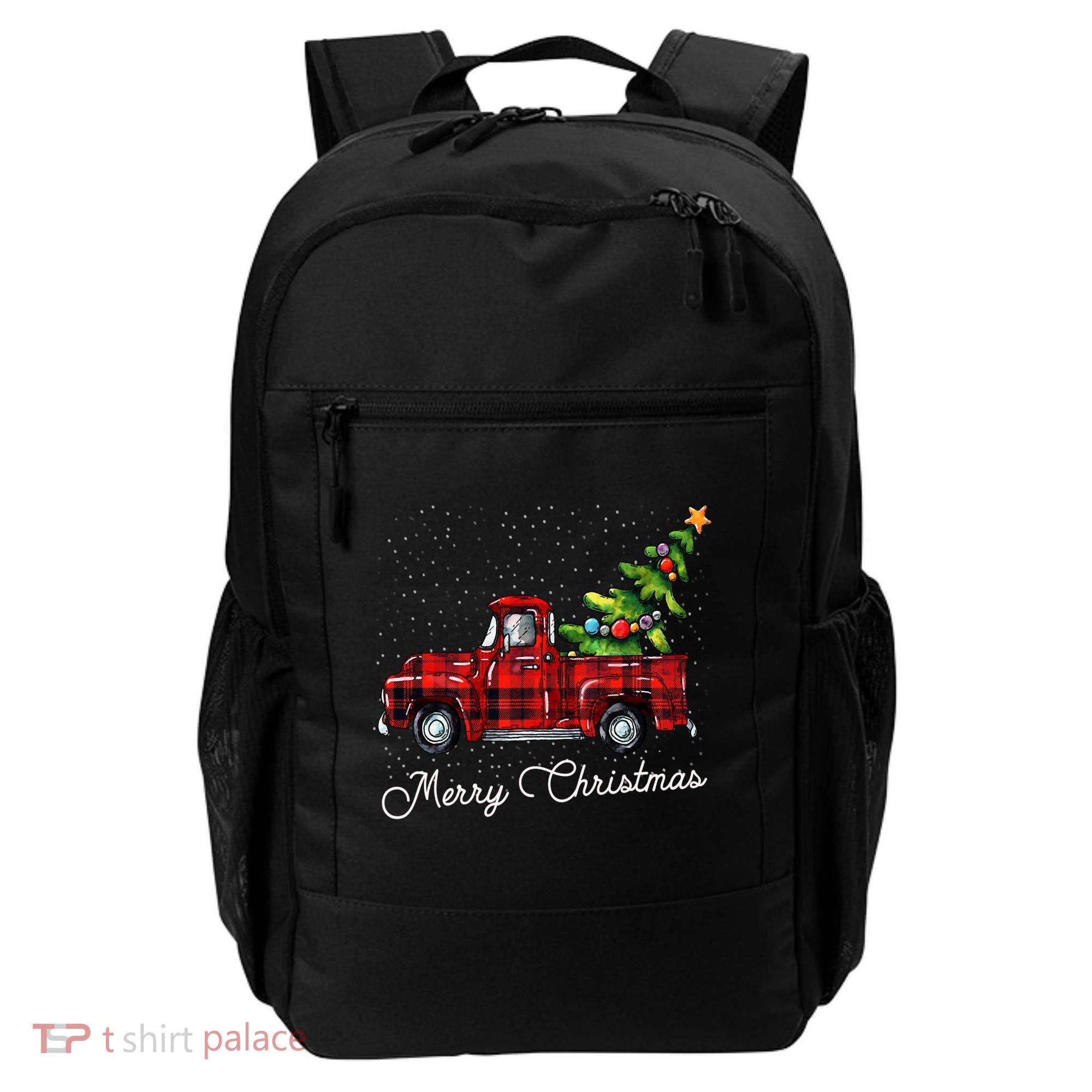Red Buffalo Plaid Pickup Truck With Tree Merry Christmas Backpack