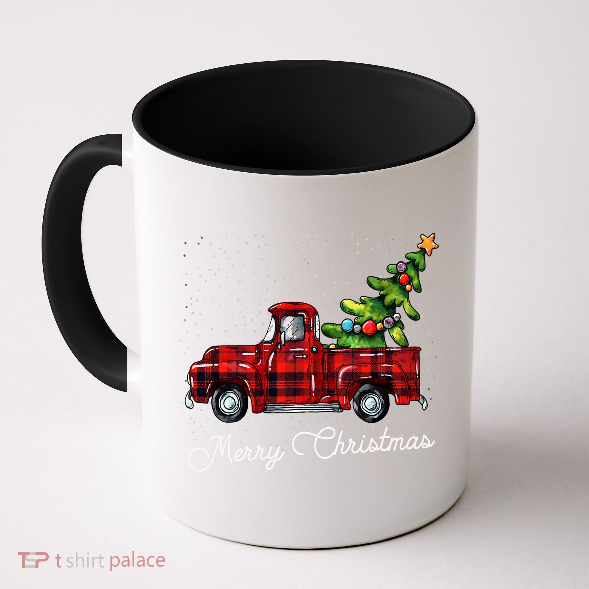 Red Buffalo Plaid Pickup Truck With Tree Merry Christmas Coffee Mug