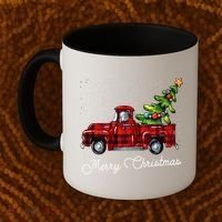 Red Buffalo Plaid Pickup Truck With Tree Merry Christmas Coffee Mug thumb 2