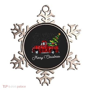 Red Buffalo Plaid Pickup Truck With Tree Merry Christmas Ornament