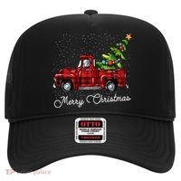 Red Buffalo Plaid Pickup Truck With Tree Merry Christmas Hat thumb 0