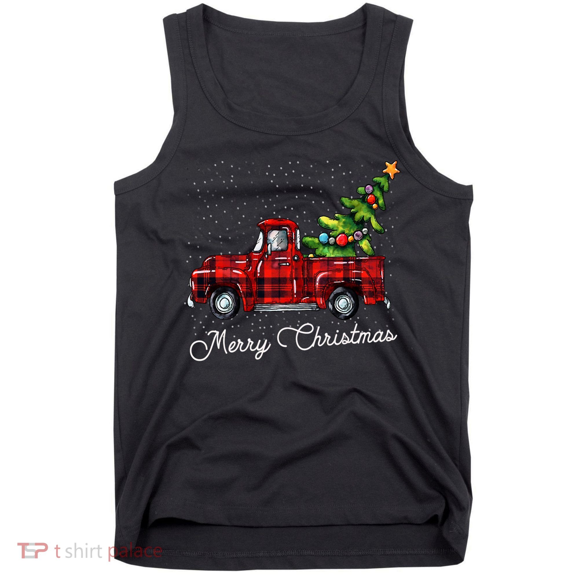 Red Buffalo Plaid Pickup Truck With Tree Merry Christmas Tank Top