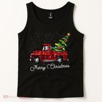 Red Buffalo Plaid Pickup Truck With Tree Merry Christmas Tank Top thumb 2