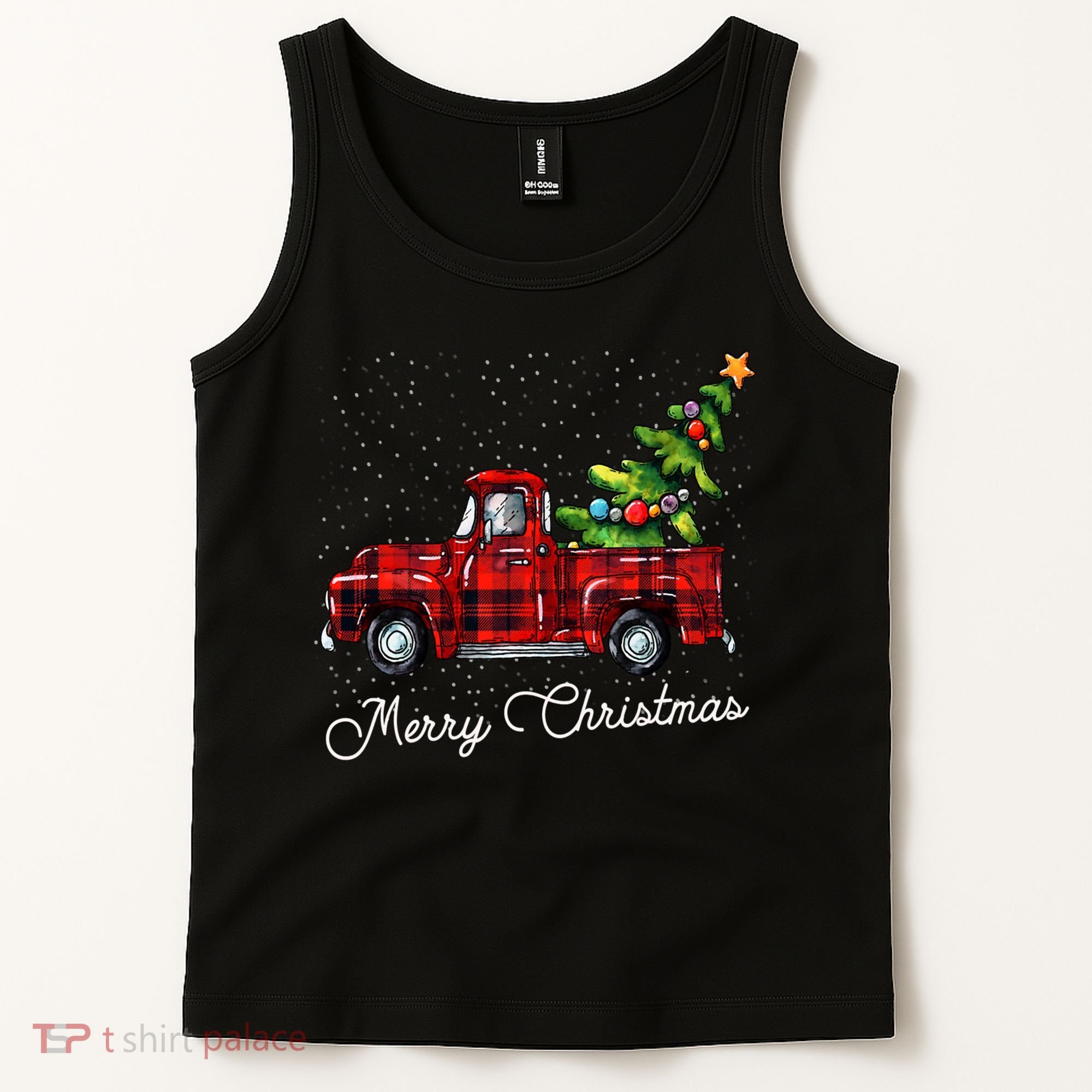 Red Buffalo Plaid Pickup Truck With Tree Merry Christmas Tank Top